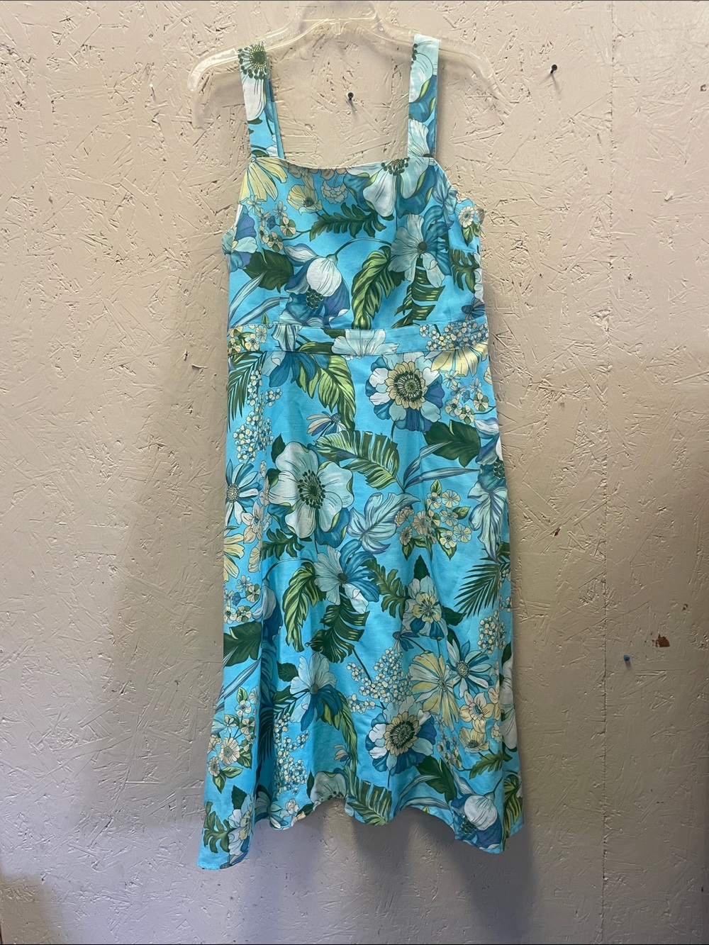 Talbots Aqua Floral Sundress with Yellow Print